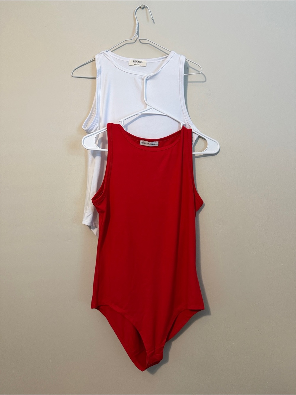Zenana Outfitters Red and White Sleeveless Bodysuit Set size XL NWOT
